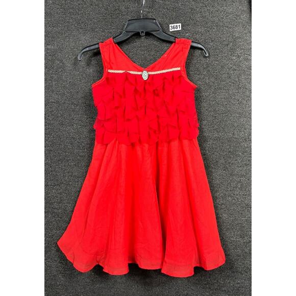Disney Moana Girls A-Line Sleeveless Ruffle Dress Zip-Up Back Size 7/8 Red - Picture 1 of 8